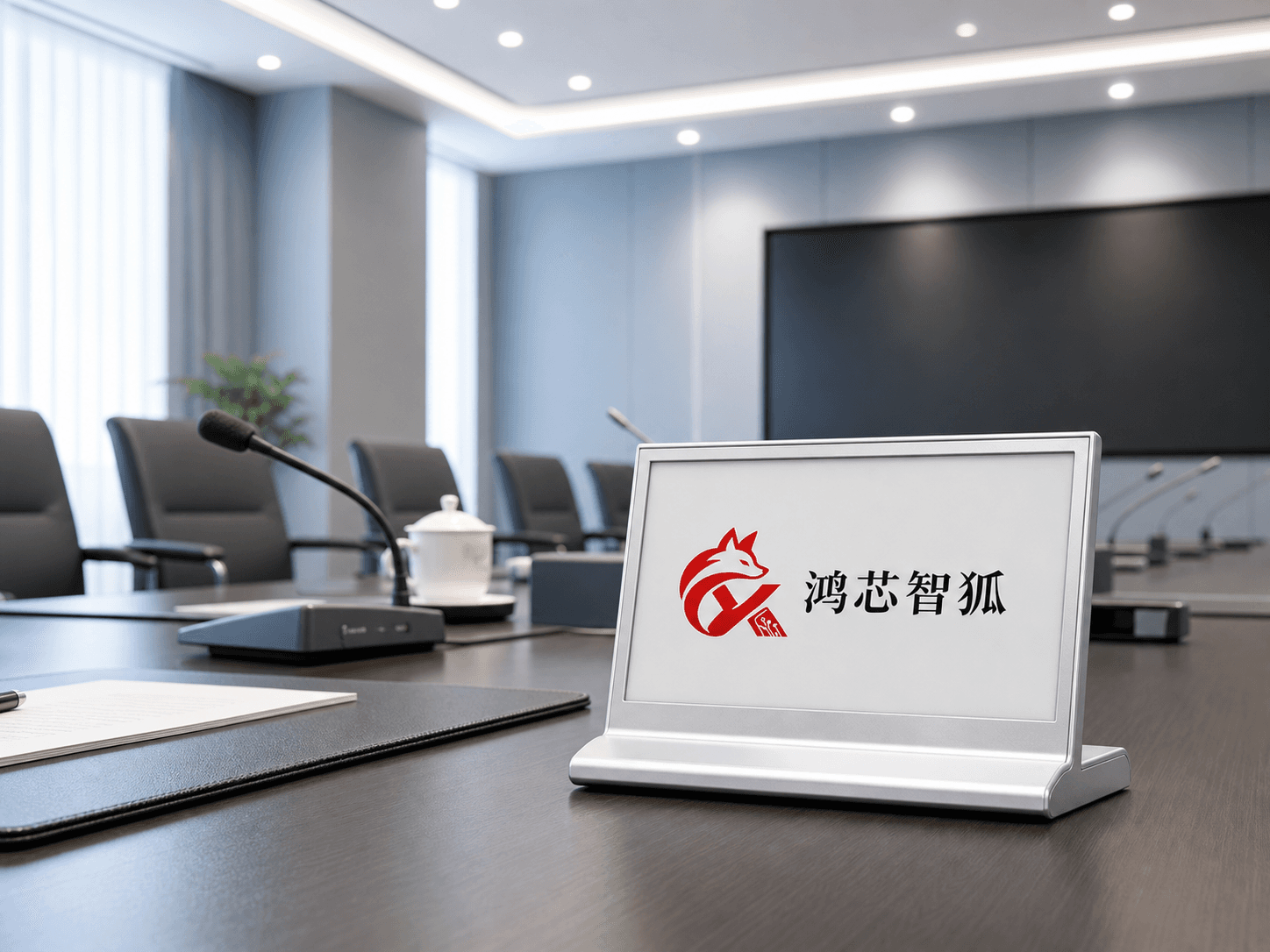 会议室场景中的智能电子桌牌